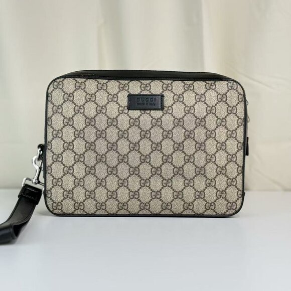 Gucci GG Logo Supreme Large Clutch Classic Beige & Black Handbag - Picture 1 of 9